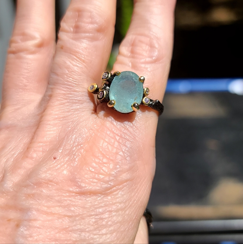 Aquamarine & Amethyst Sterling ring sz8 - Picture 6 of 7